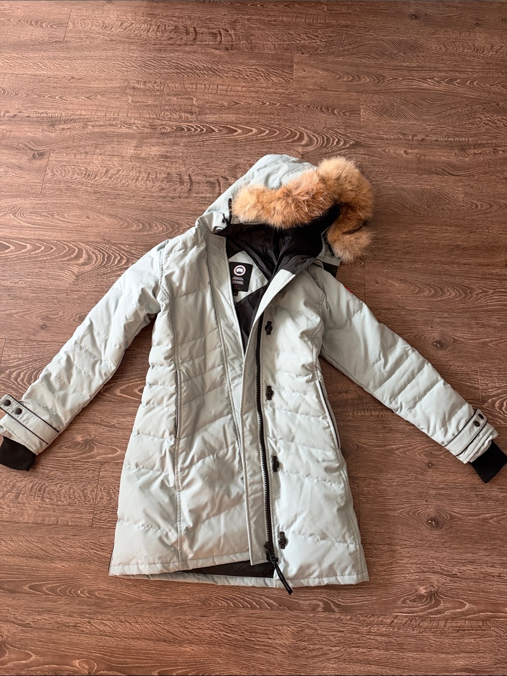 Canada Goose Women's Light Baby Blue Parka with Fur-Trim Hood